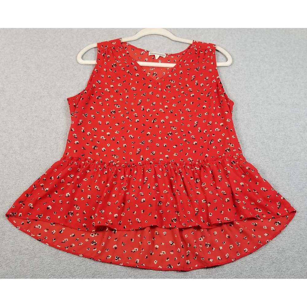 Pleione Peplum Blouse Women S Small Red Floral Sleeveless Spring Girly Cute Fun